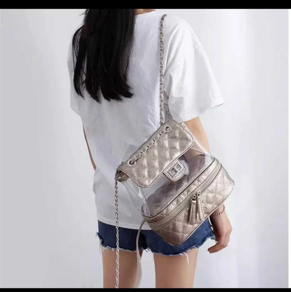 BRAND NEW Gold /clear ladies backpack crossbody bag - Picture 3 of 5